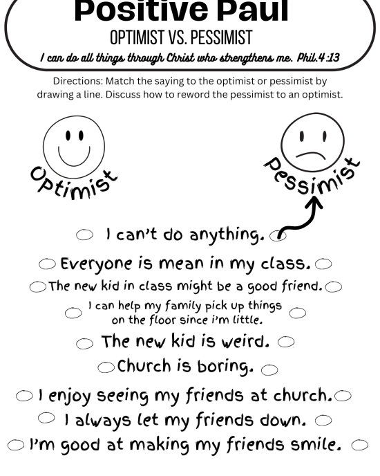 Positive Paul (optimism vs pessimism) Worksheet
